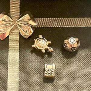 Lot Of 3 Silver Charms For Bracelets  Turtle,Cell Phone,& Soccer Ball EUC